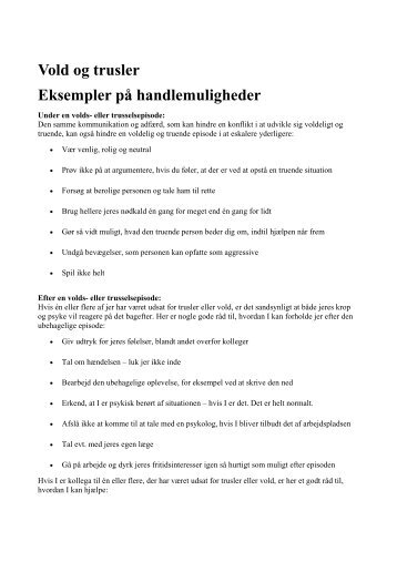 Vold og trusler - eksempler på handlemuligheder