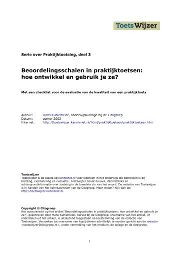 Beoordelingsschalen in praktijktoetsen - Toetswijzer - Kennisnet