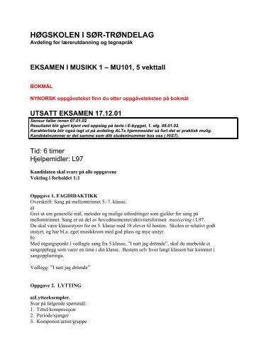MU101 (utsatt eksamen) - Høgskolen i Sør-Trøndelag