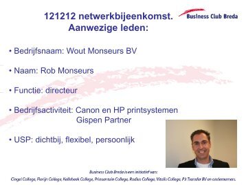 121212 netwerkbijeenkomst. Aanwezige leden - Florijn College