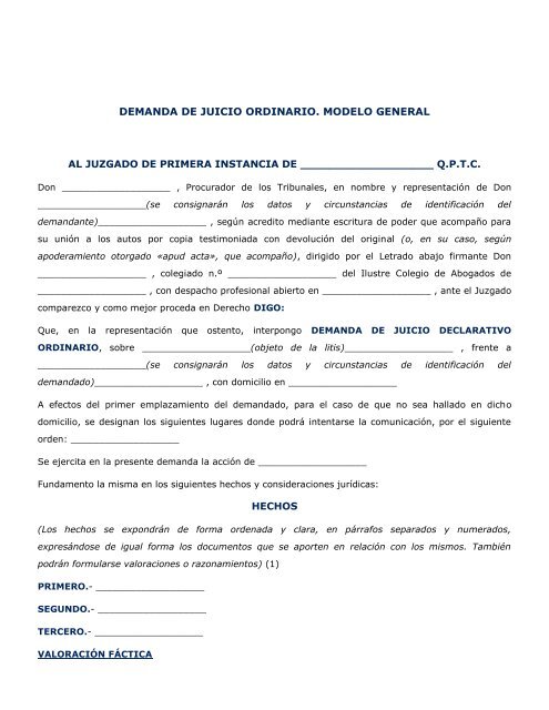 demanda de juicio ordinario. modelo general 