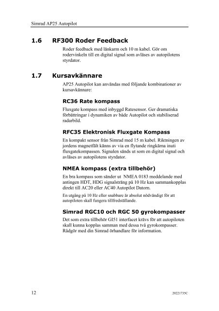 20221735C AP25 Autopilot Manual Swedish - Bryggan i Väst