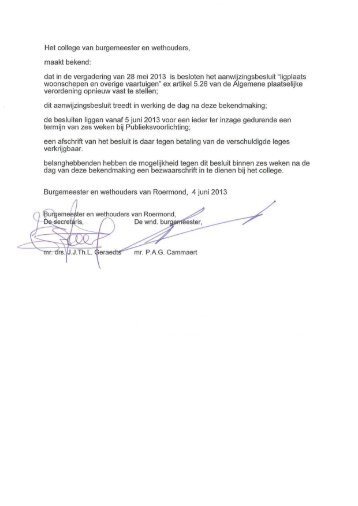 Aanwijzingsbesluit: Ligplaats vaartuigen - Gemeente Roermond