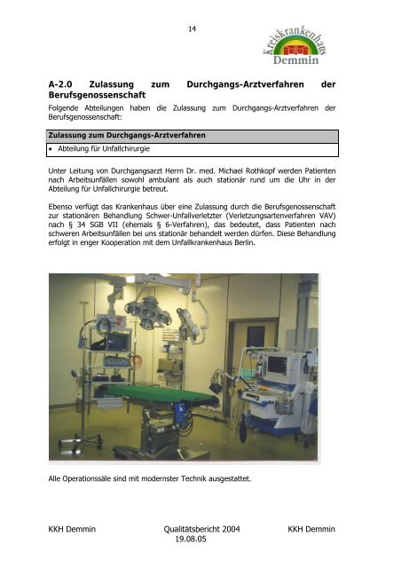 Qualitätsbericht 2004 - Kreiskrankenhaus Demmin
