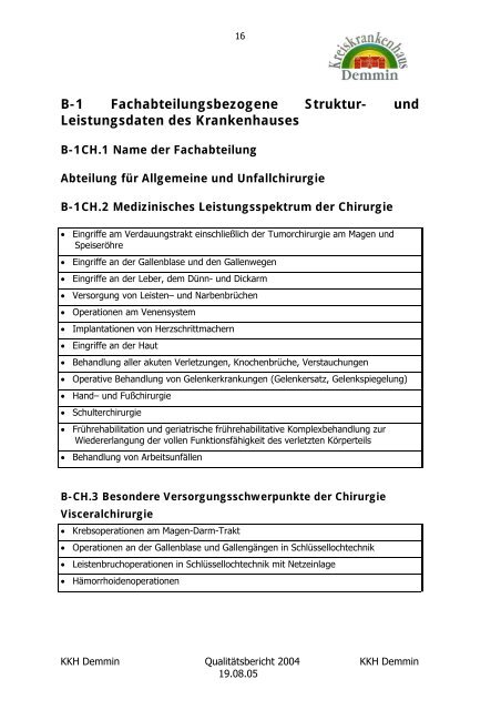 Qualitätsbericht 2004 - Kreiskrankenhaus Demmin