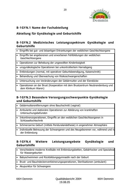 Qualitätsbericht 2004 - Kreiskrankenhaus Demmin