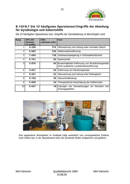 Qualitätsbericht 2004 - Kreiskrankenhaus Demmin