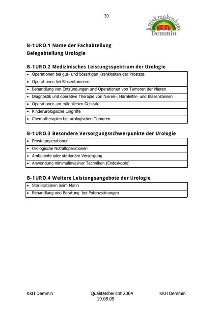 Qualitätsbericht 2004 - Kreiskrankenhaus Demmin