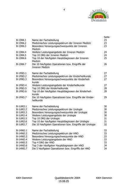 Qualitätsbericht 2004 - Kreiskrankenhaus Demmin