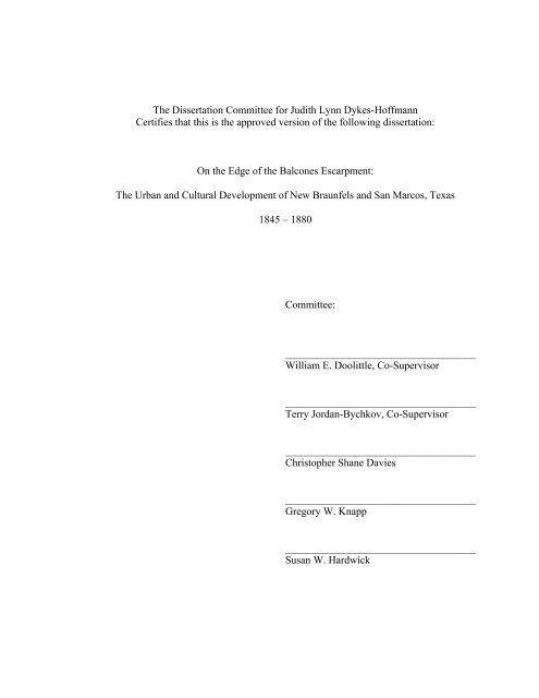 The Dissertation Committee for Judith L - The University of Texas at ...