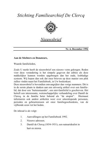 Nr. 6 – dec. 1994 - Stichting Familiearchief De Clercq