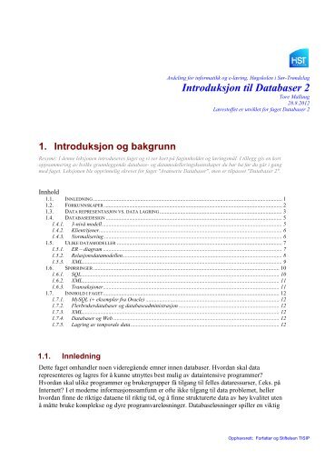 Introduksjon til Databaser 2 - Høgskolen i Sør-Trøndelag