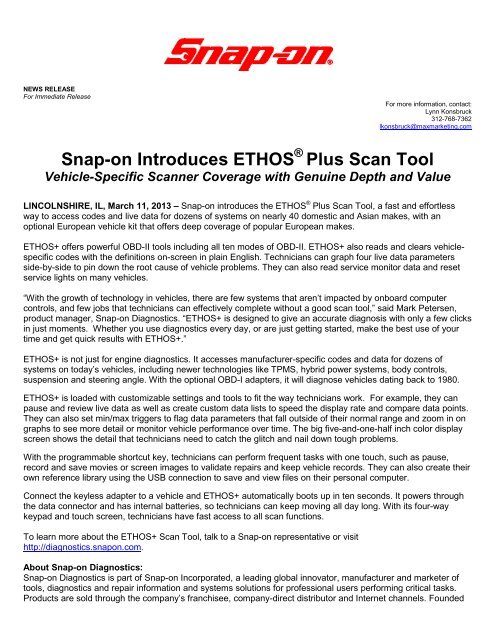 Snap-on Introduces ETHOS Plus Scan Tool