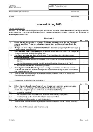 Jahreserklärung und amtliche Bescheinigung für im ... - LBV NRW