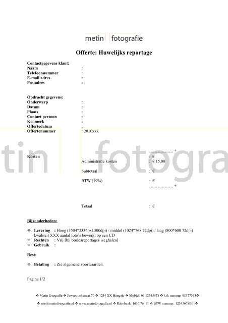 Offerte  kopie  Metin Fotografie