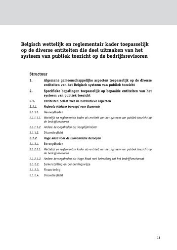 Belgisch wettelijk en reglementair kader toepasselijk op de diverse ...