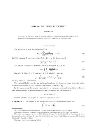 (1) I - Research Group in Mathematical Inequalities and Applications