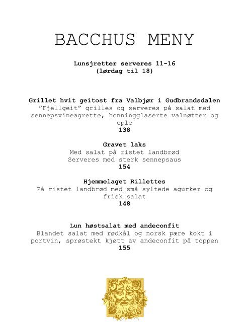 BACCHUS MENY - Cafe Bacchus