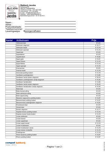 PDF bestelformulier: Vlaaien, gebak, taarten - Bakkerij Jacobs