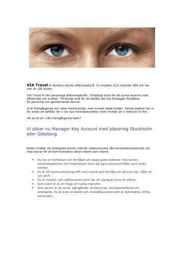 Vi söker nu Manager Key Account med placering ... - VIA Travel