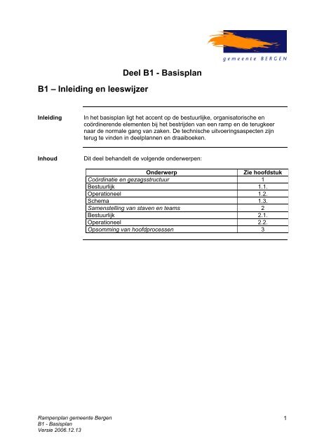 B3 – 1.2.1 Coördinatie en gezagsstructuur - Gemeente Bergen