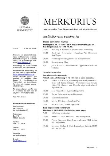 MERKURIUS - Ekonomisk-historiska institutionen - Uppsala universitet