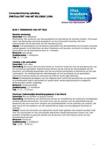 Cursusbeschrijving - Titus Brandsma Instituut
