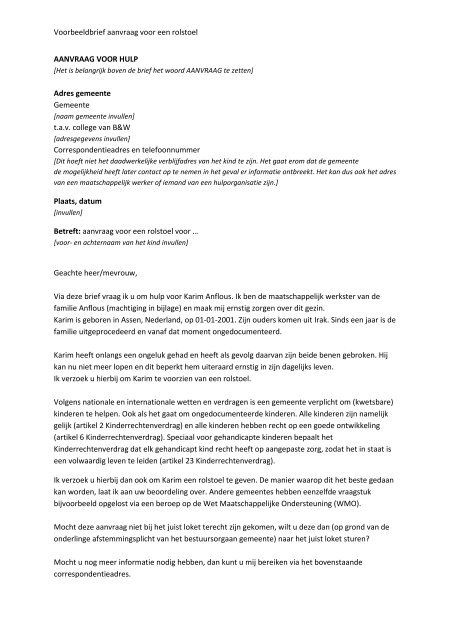 Voorbeeldbrief Aanvraag Rolstoel Ilegaalkind