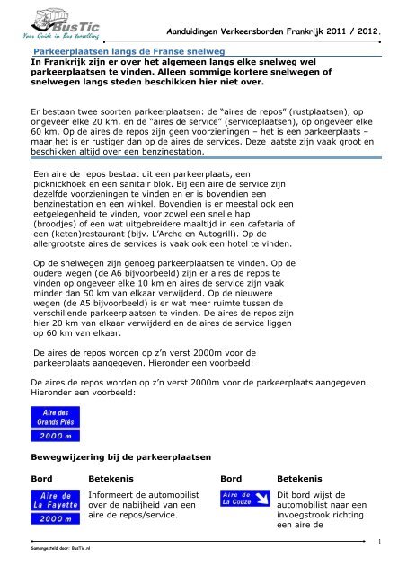 Aanduidingen Verkeersborden Frankrijk 2011 / 2012 ... - Bustic.nl