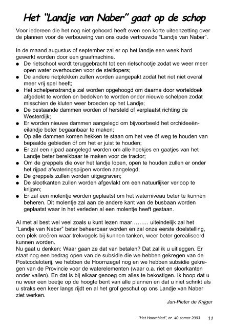Het Hoornblad nr. 40 zomer 2003 - KNNV afd. Hoorn/West-Friesland