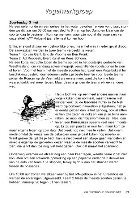 Het Hoornblad nr. 40 zomer 2003 - KNNV afd. Hoorn/West-Friesland