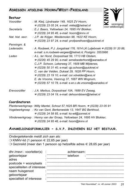 Het Hoornblad nr. 40 zomer 2003 - KNNV afd. Hoorn/West-Friesland