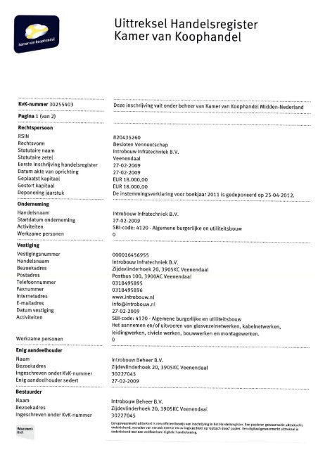 Uittreksel KvK Introbouw Infratechniek B.V. 2013