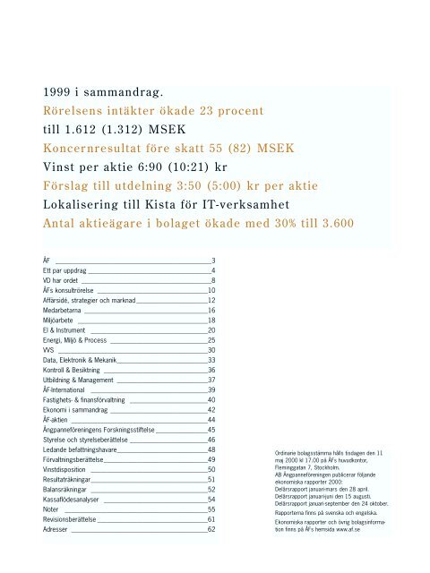 AB Ångpanneföreningen (publ) Årsredovisning 1999