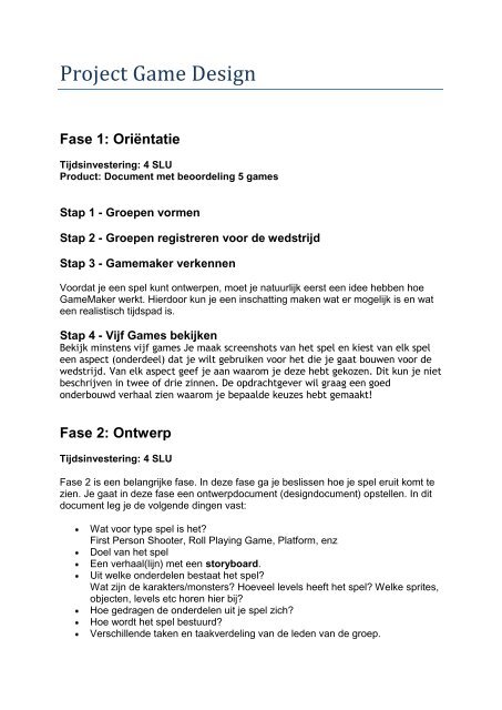 Project Game Design - IT voor vmbo-TL