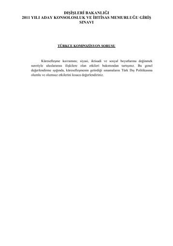 DIŞİŞLERİ BAKANLIĞI 2011 YILI ADAY KONSOLOSLUK VE İHTİSAS