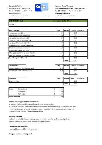 BESTELLIJST BVL schooljaar 2013-2014 - Kaso-Mortsel