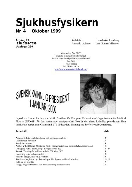 Nummer 4, 1999 - Svenska SjukhusFysikerFörbundet