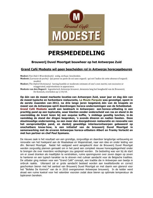 PERSMEDEDELING - Grand Café Modeste