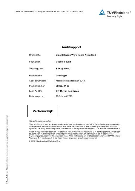 Auditrapport Vertrouwelijk - Blik op Werk