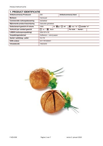 SPECIFICATION PRODUIT - Vanreusel Snacks