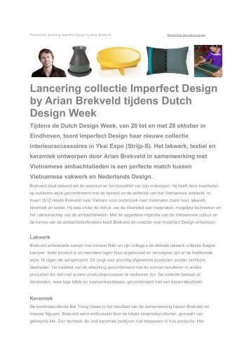 Lancering collectie Imperfect Design by Arian Brekveld tijdens Dutch ...