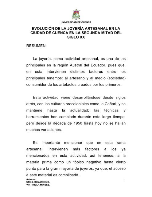 joyero - Repositorio de Universidad de Cuenca