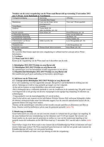 Notulen extra vergadering Wmo-raad 23 november 2011