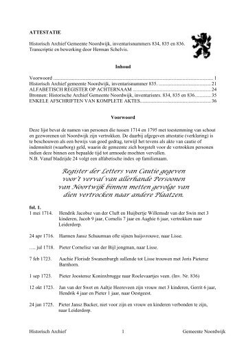 0834, 0835 en 0836 Attestatie H.A. Schelvis - Gemeente Noordwijk