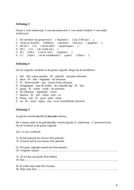 Oefeningen en correcties de woordvolgorde van het Nederlands