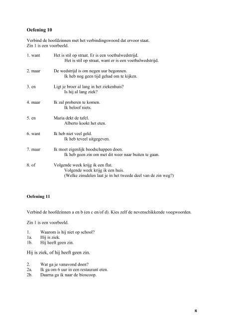 Oefeningen en correcties de woordvolgorde van het Nederlands