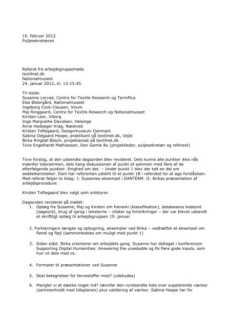 Arbejdsgruppe vedr. registrering og terminologi 24. januar 2012