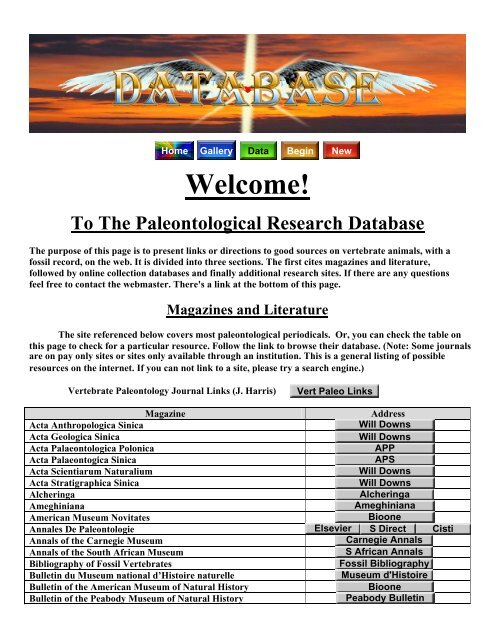 To The Paleontological Research Database - Angellis