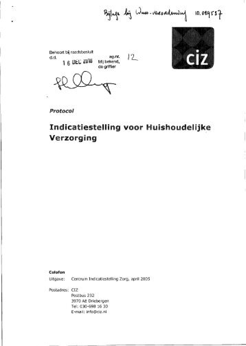 Document: CIZ protocol Indicatiestelling huishoudelijke verzorging ...